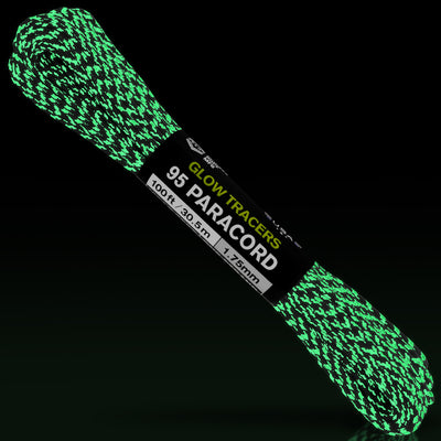 95 Paracord Black w Glow Tracers Glow in the Dark Web Ready