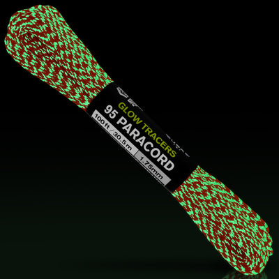 95 Paracord Neon Orange w Glow Tracers Glow in the Dark Web Ready
