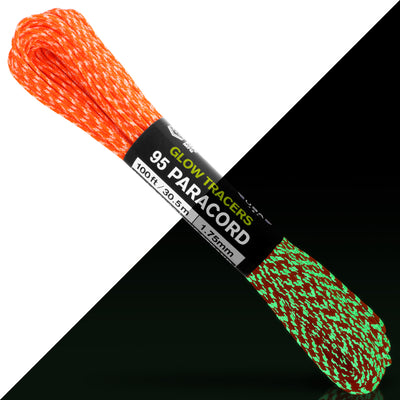 95 Paracord Neon Orange w Glow Tracers Split Web Ready