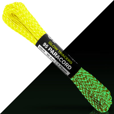 95 Paracord Neon Yellow w Glow Tracers Split Web Ready