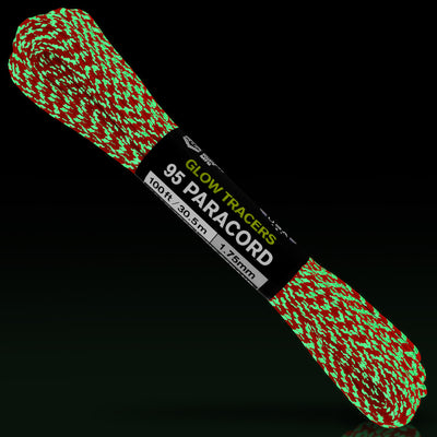 95 Paracord Red w Glow Tracers Glow in the Dark Web Ready