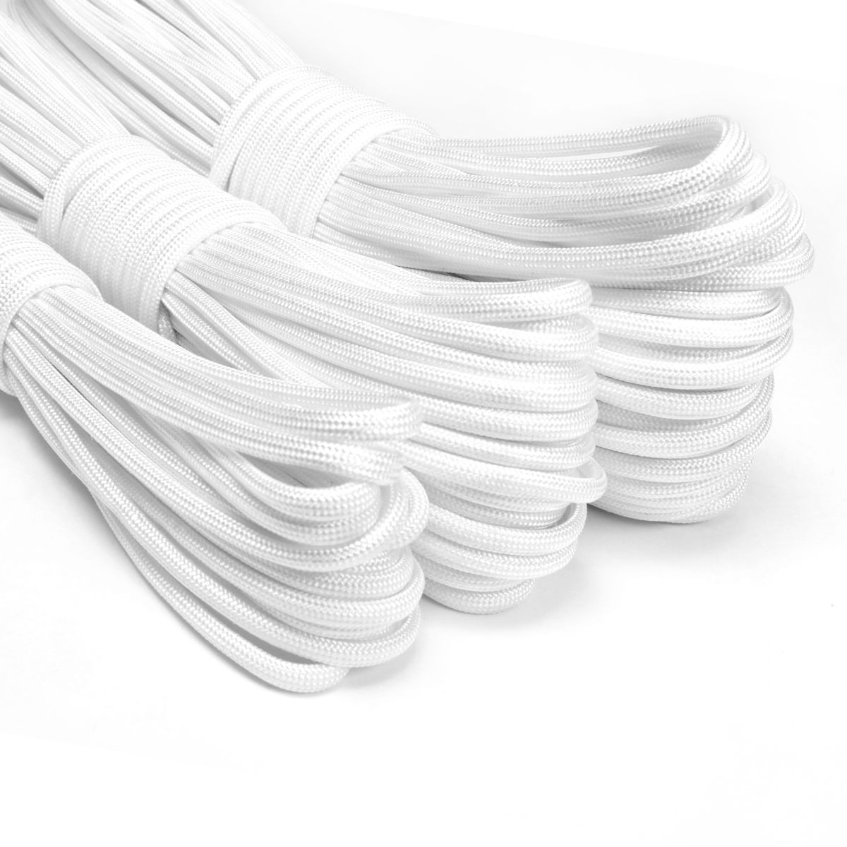 Dyna X Paracord all three sizes angled, 25ft (bottom), 50ft (mid), 100ft (top)