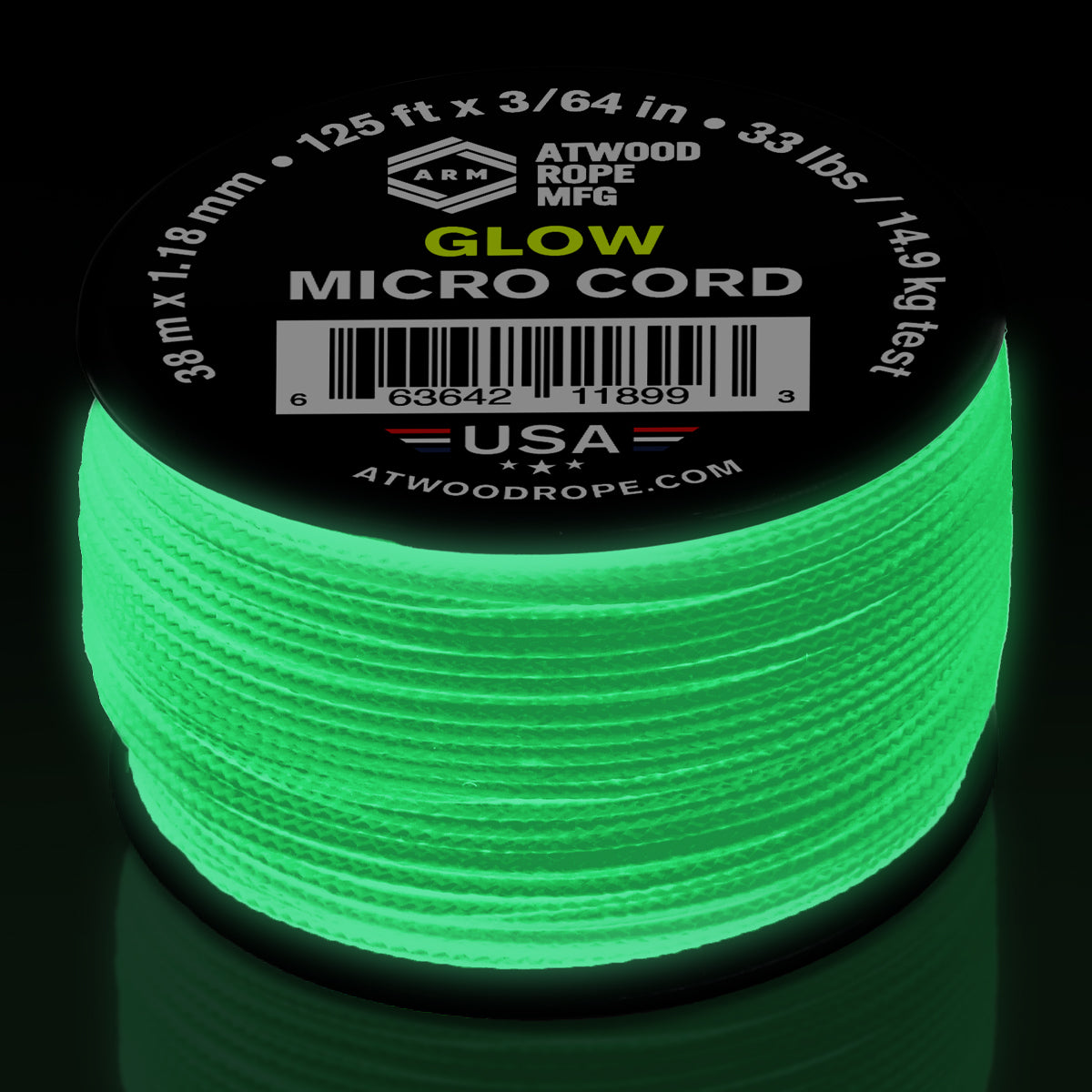 Glow in the Dark Micro Cord 125ft Glow in the Dark Web Ready
