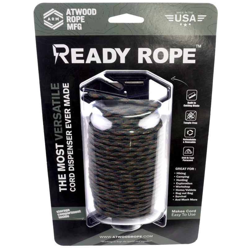 Atwood Rope Ready Rope™ Micro Cord Dispenser 125ft 100lb Test, Camping Gear  Survival Tool, Built in Storage, Cutting Blade, Cord Grip, Gear Loop, Made