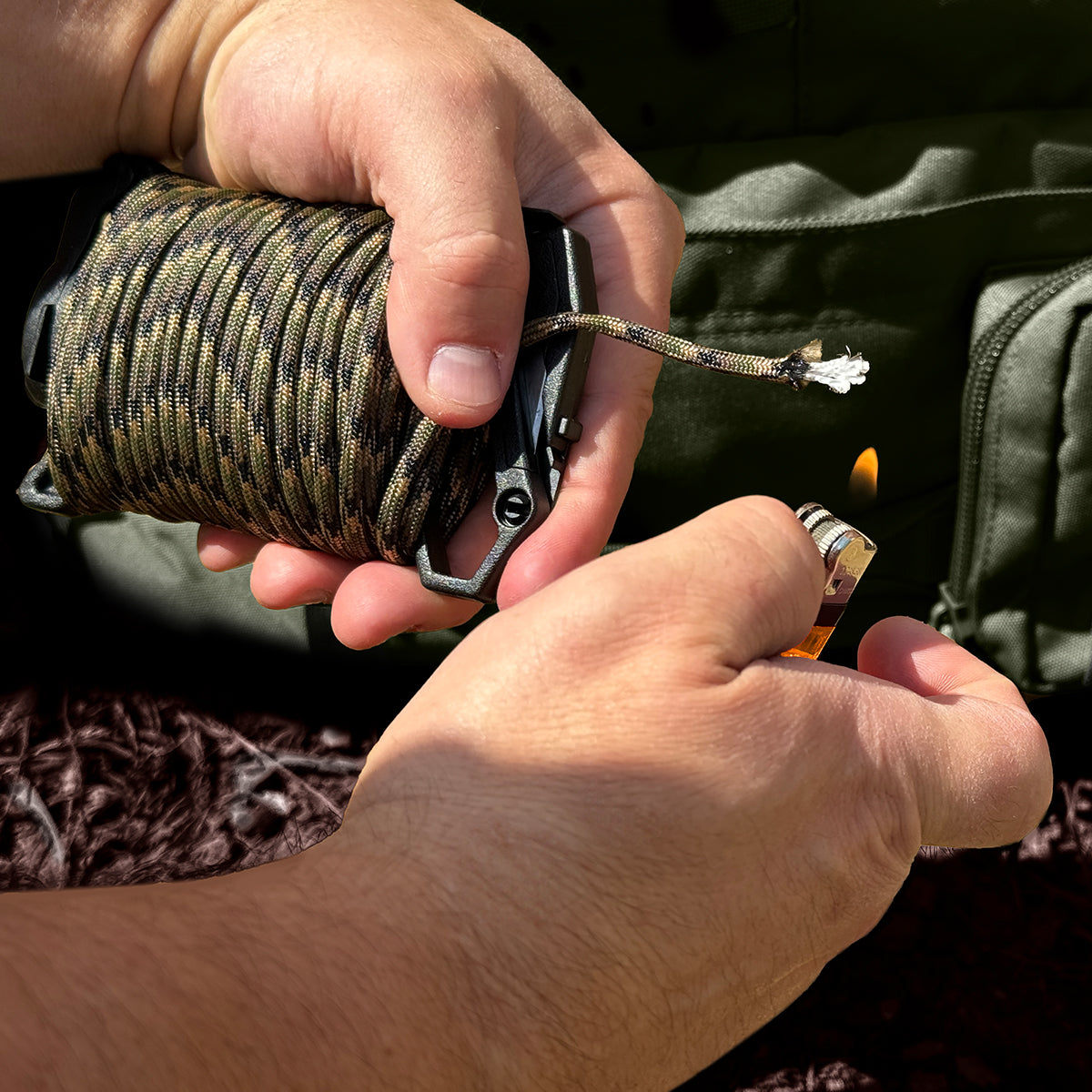 Ready Rope Elite ground war melt the ends with the separately sold lighter that fits uniquely in the storage compartment.