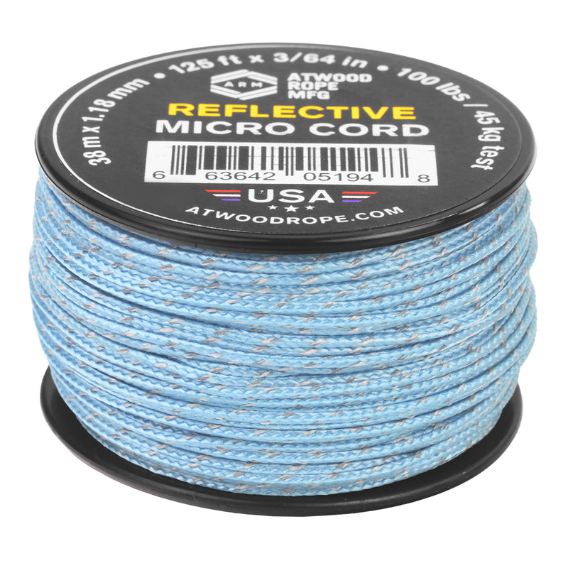 Reflective Micro Cord 125ft Carolina Blue