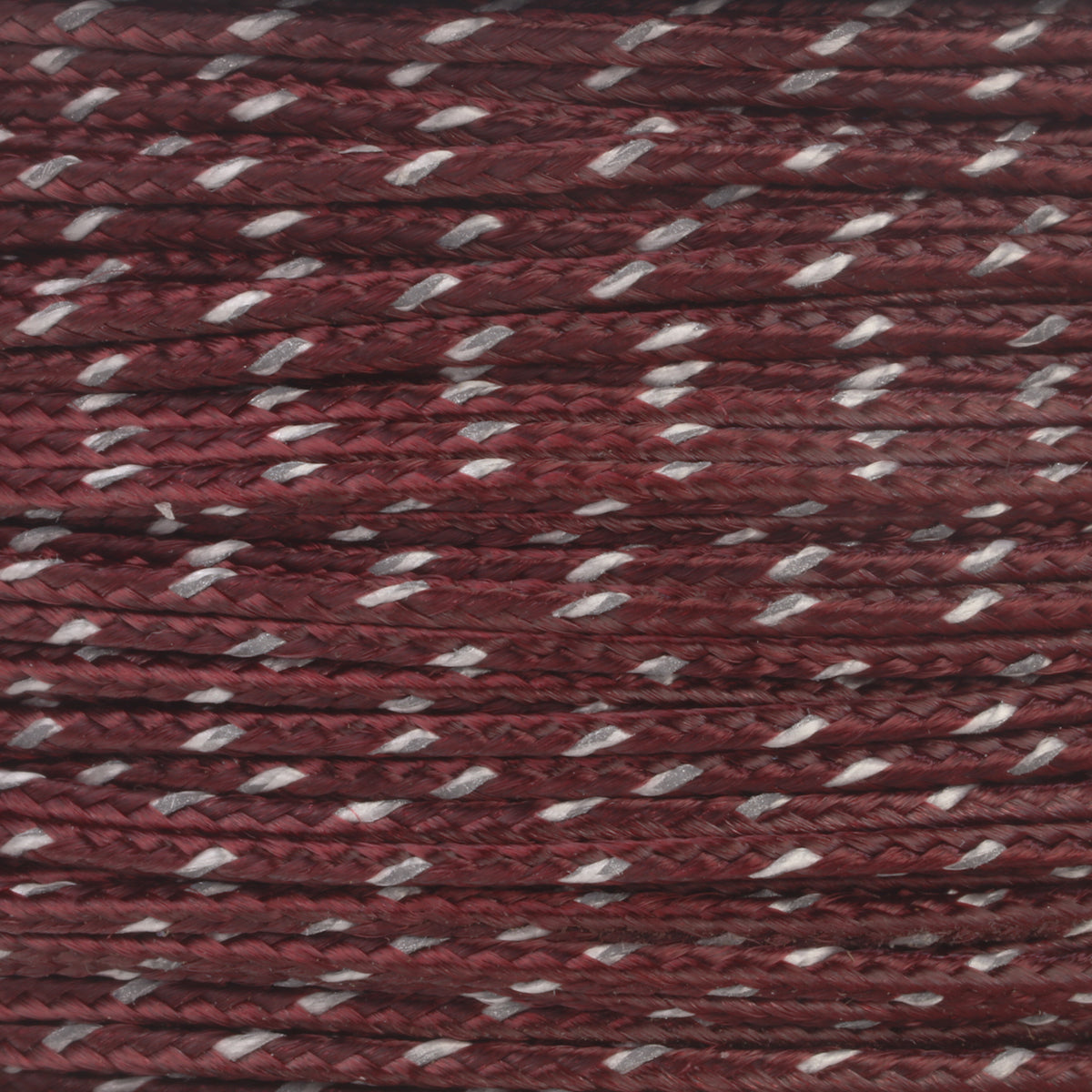 Reflective Micro Cord Maroon 125ft Closeup