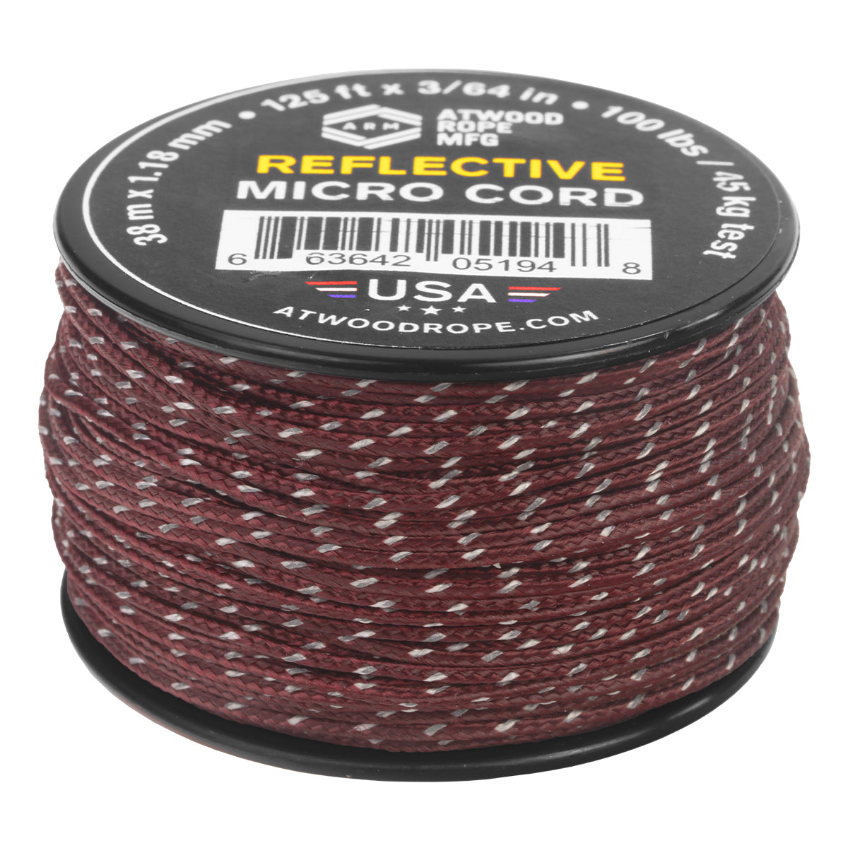 Reflective Micro Cord Maroon 125ft