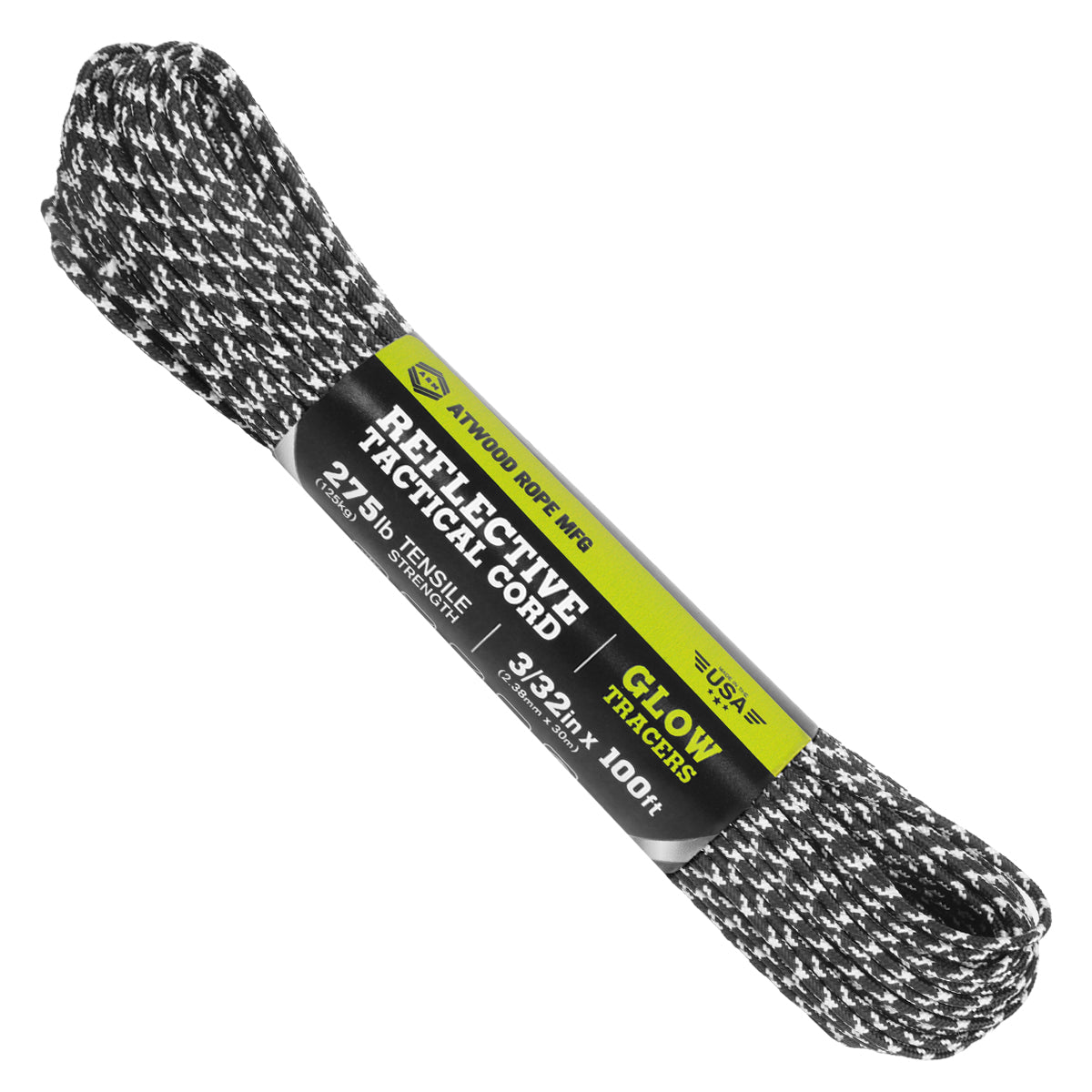 3/32 Tactical Reflective - Black w/ Glow Tracer – Atwood Rope MFG