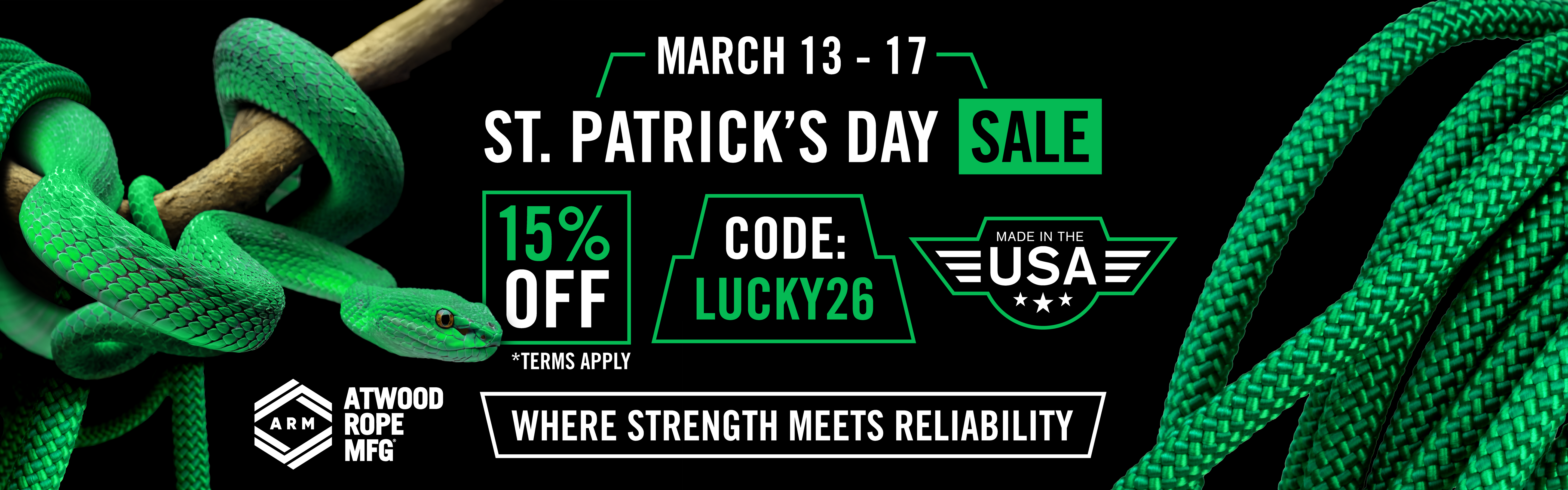 Saint Patrick's Day 2026 Sale use code lucky26 for 15 percent off anything not already on sale good till march 17th