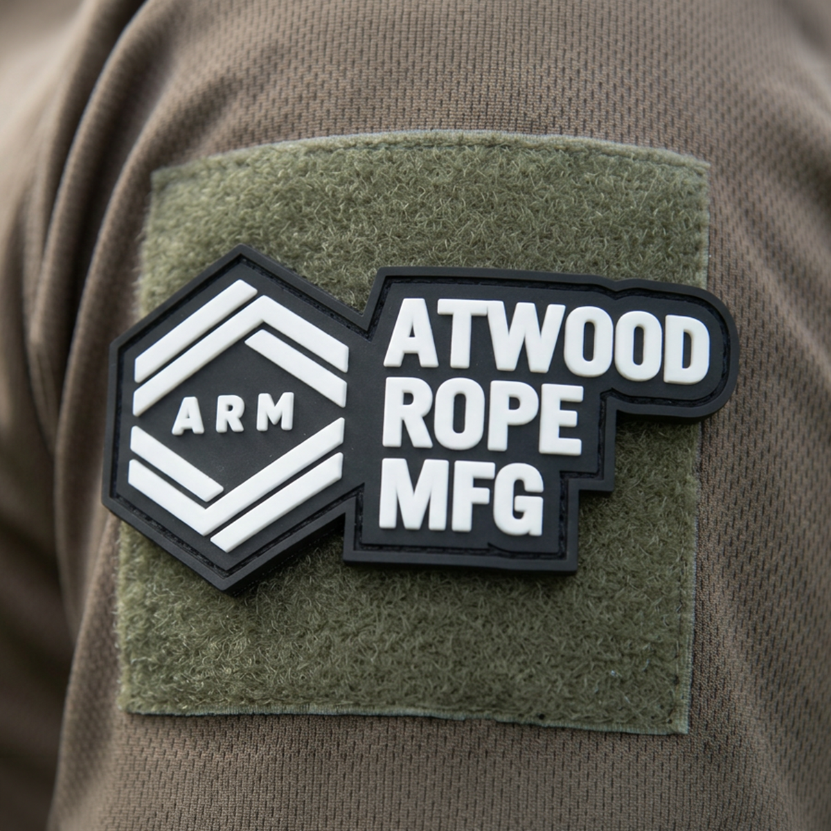 ARM Logo Patch Atwood Rope MFG Black with White on shoulder