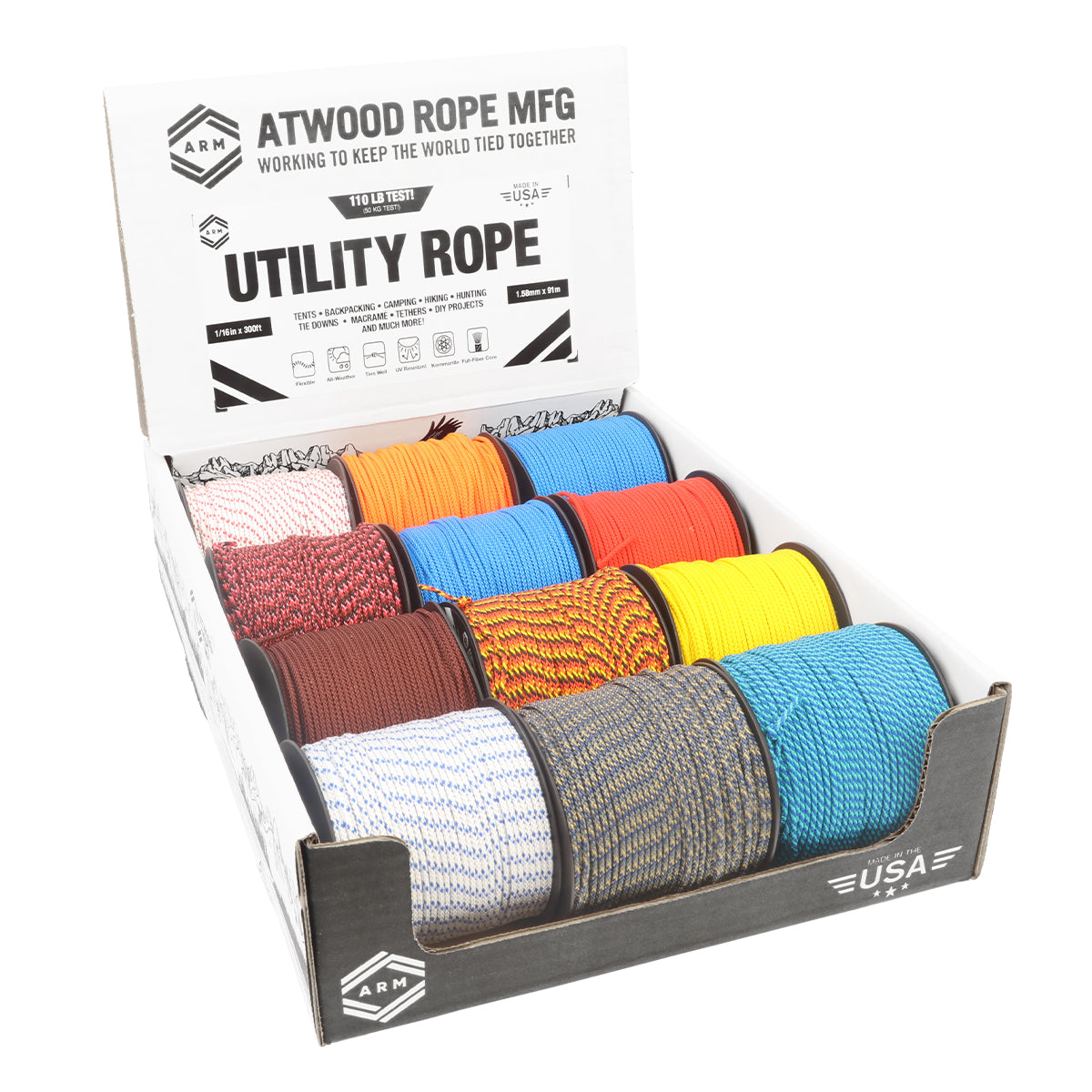 1 16 Utility Rope Various Colors 300ft with display Case