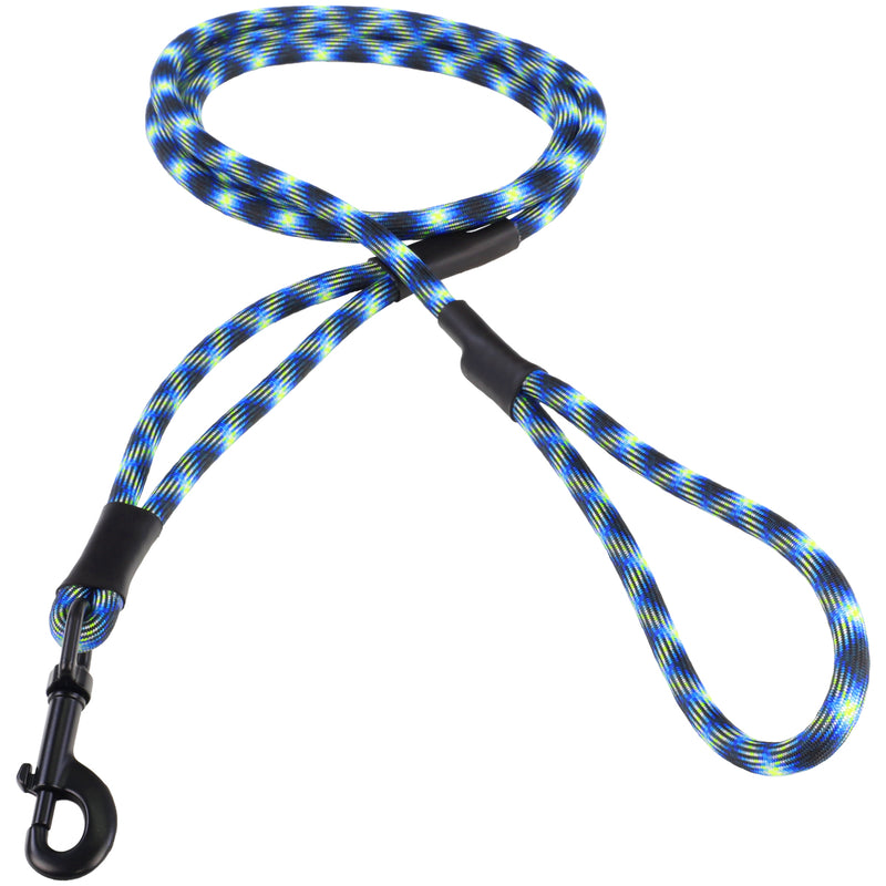 3 8 soft leash black hook control leash Black with neon yellow and blue w carolina blue tracer