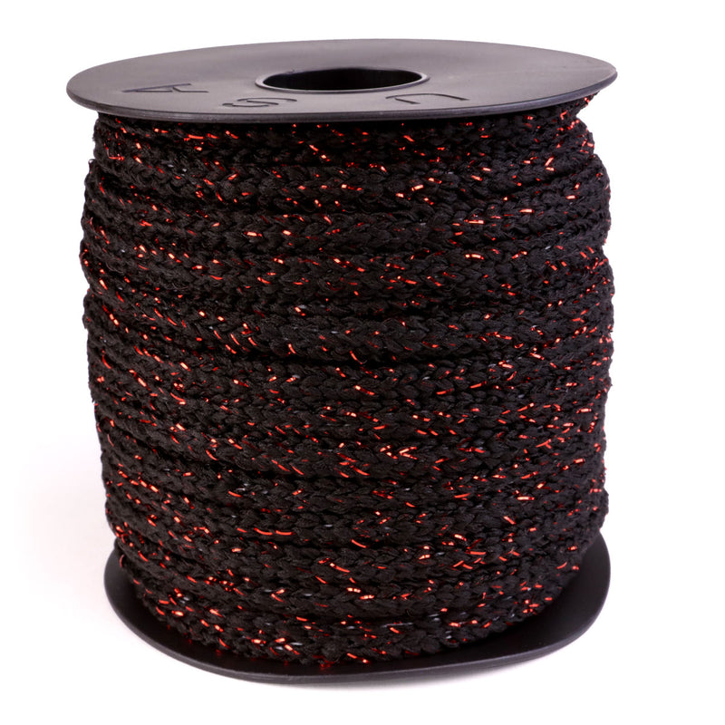 5 16 xl plush elastic 40 ft spool black with red glitter