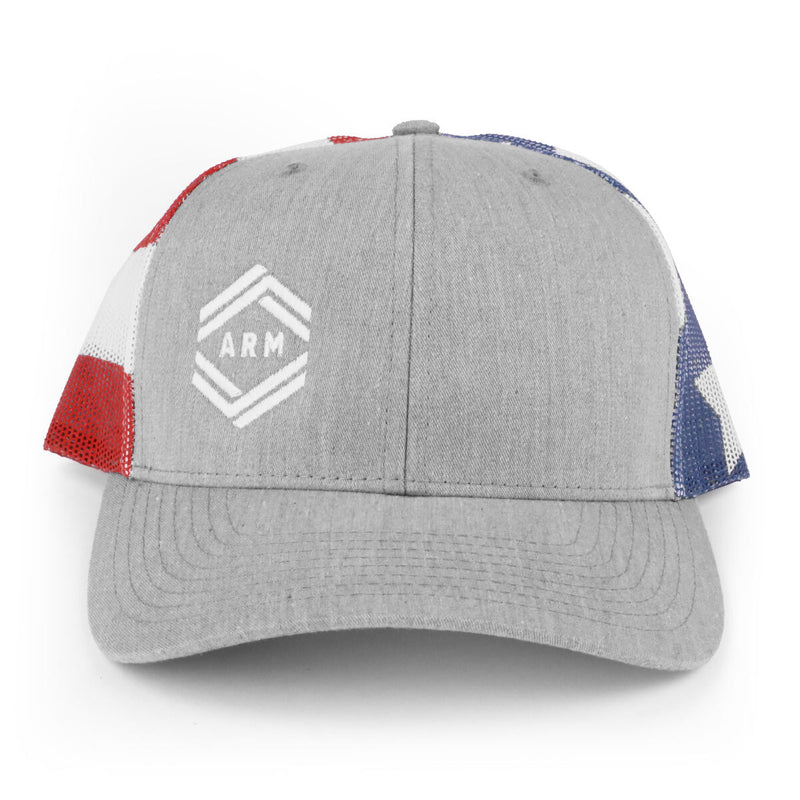 arm snap lock hats grey white front