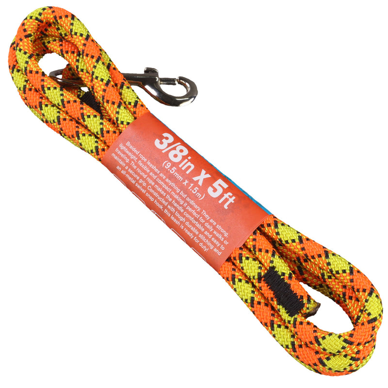 3_8 rope leash yellow and neon orange with black tracer