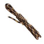 Tan and black survival boot lace tied